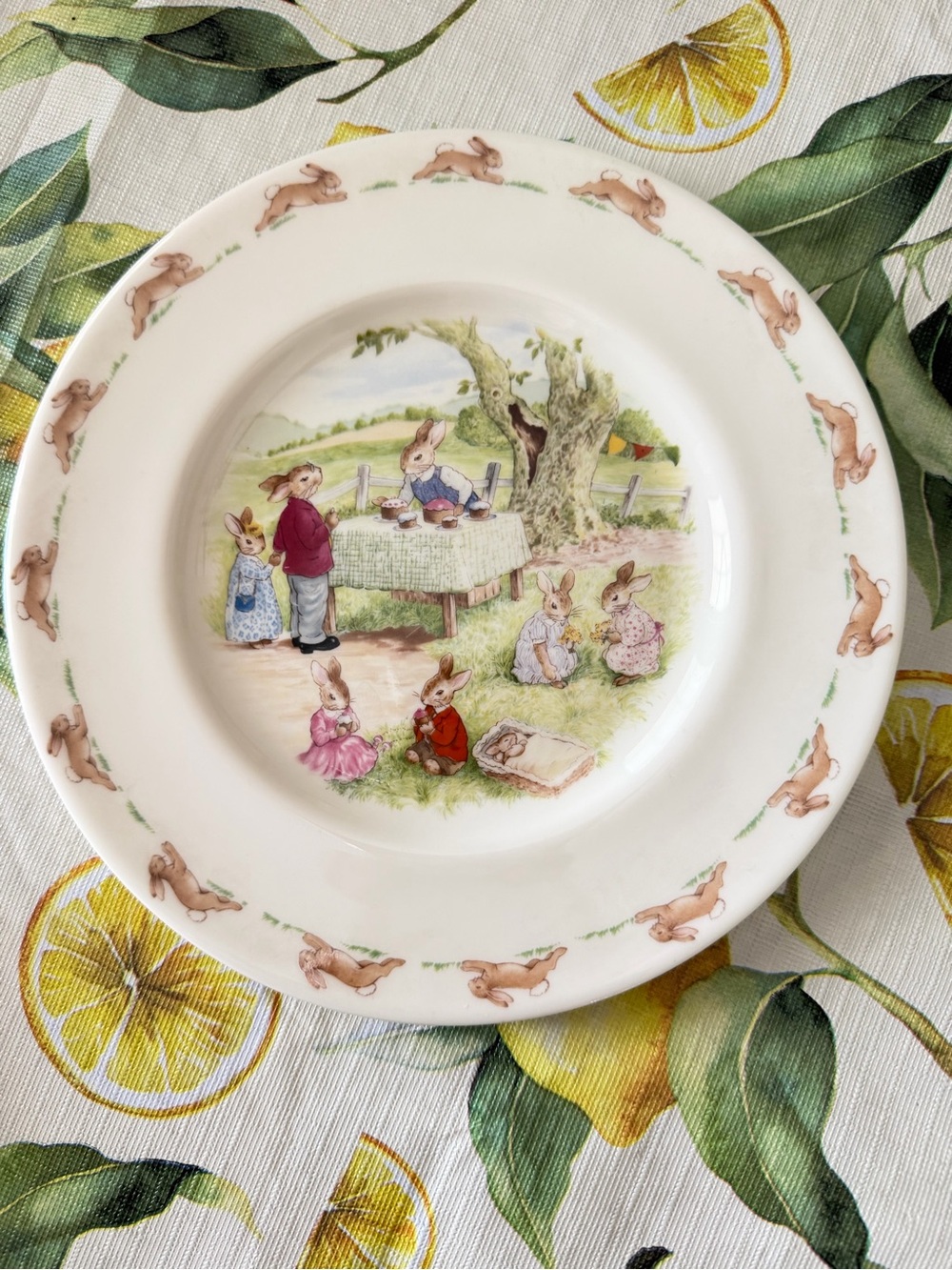 Vintage Bunnykins Ceramic Serving plate- picnic and cake Illustration